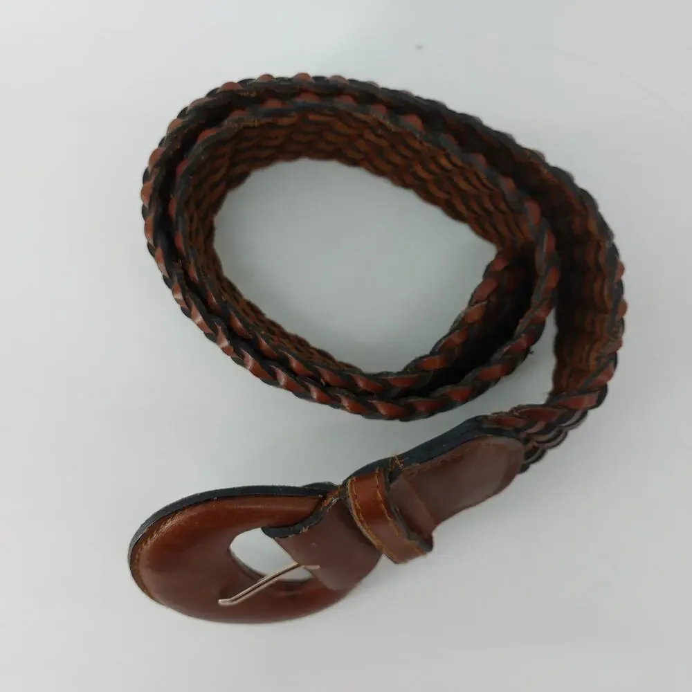 Women's Glam Sz S/M Boho Braided Brown Leather Belt Casual
